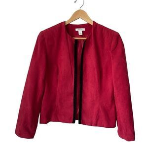 Vintage Dress Barn Open Front Ultra Suede Blazer Red Size PL